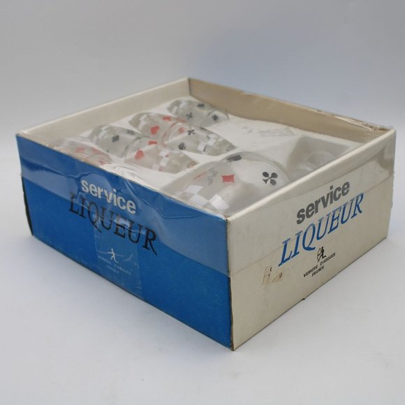 Verrerie D'Arques France Card Themed Liqueur Service Set Decanter & 6 Glass Set - Picture 6 of 7